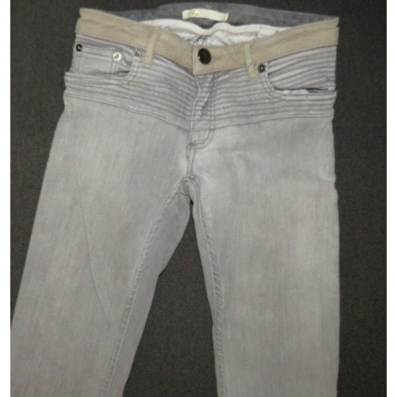 Maje Gray Denim Skinny Jeans, Lamb Suede Detail, Low Rise - Picture 2 of 11